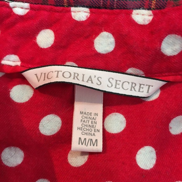 Victoria’s Secret Pink Red Navy Blue Plaid Button Up Pajama Sleep Shirt Medium - Picture 10 of 12
